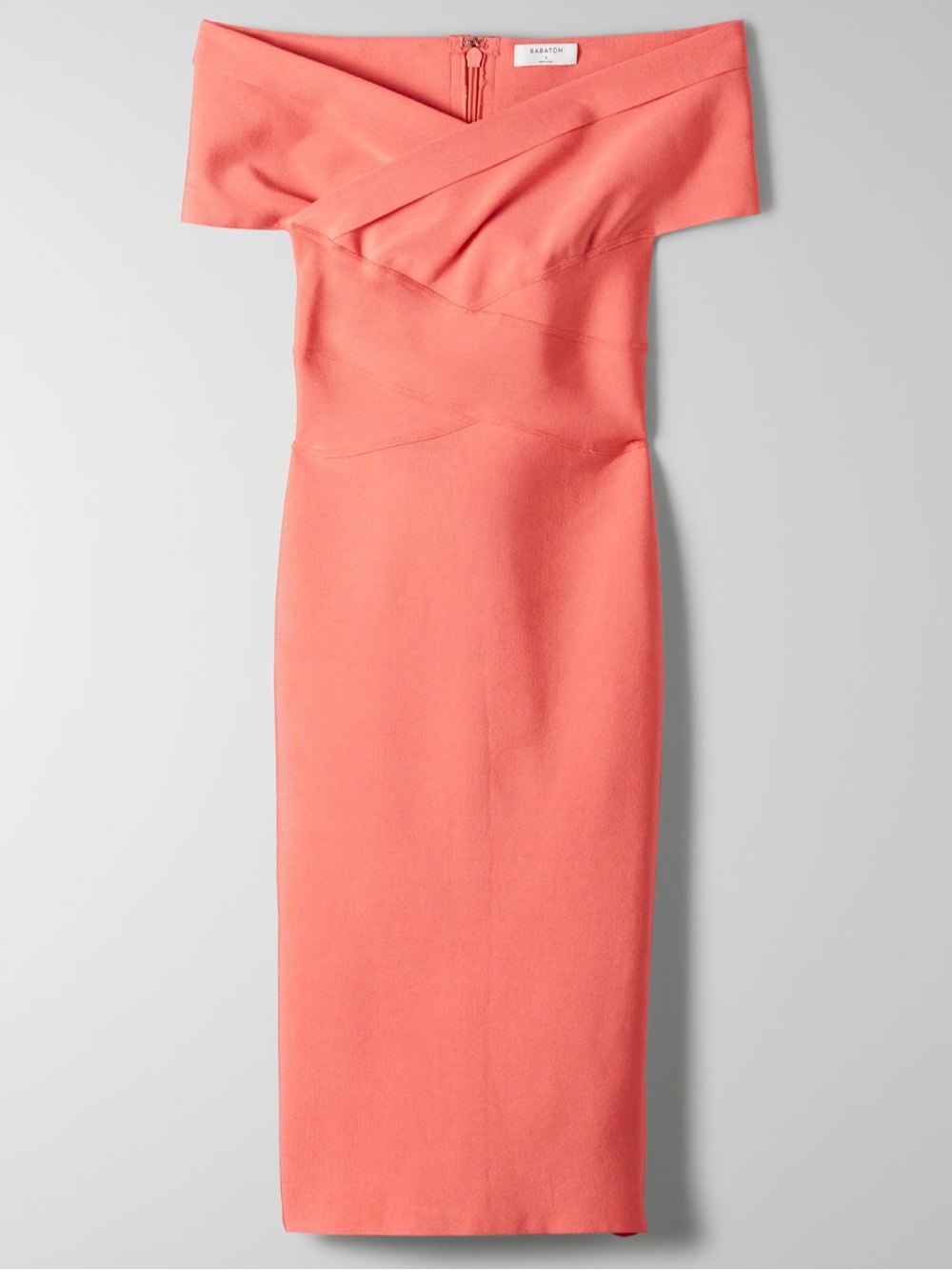 Aritzia Babaton Cascada Bandage Dress Midi Fresco Pink Coral Off the Shoulder